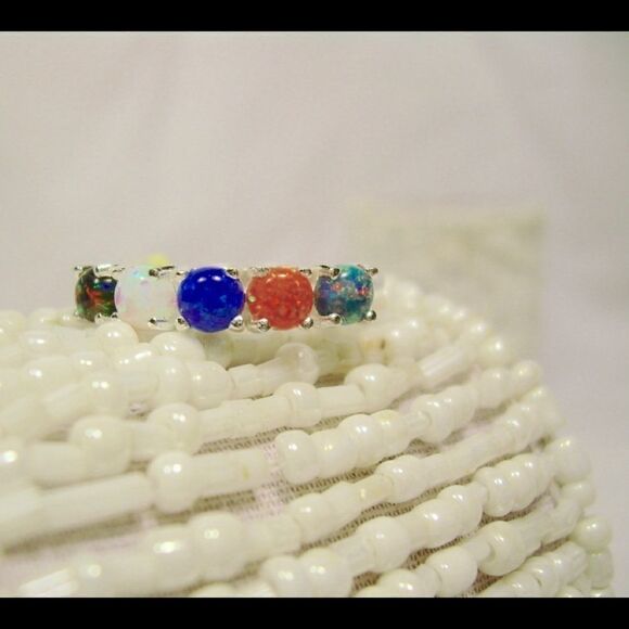 Sterling Silver MultiColor Opal Ring Jewelry - Picture 7 of 10